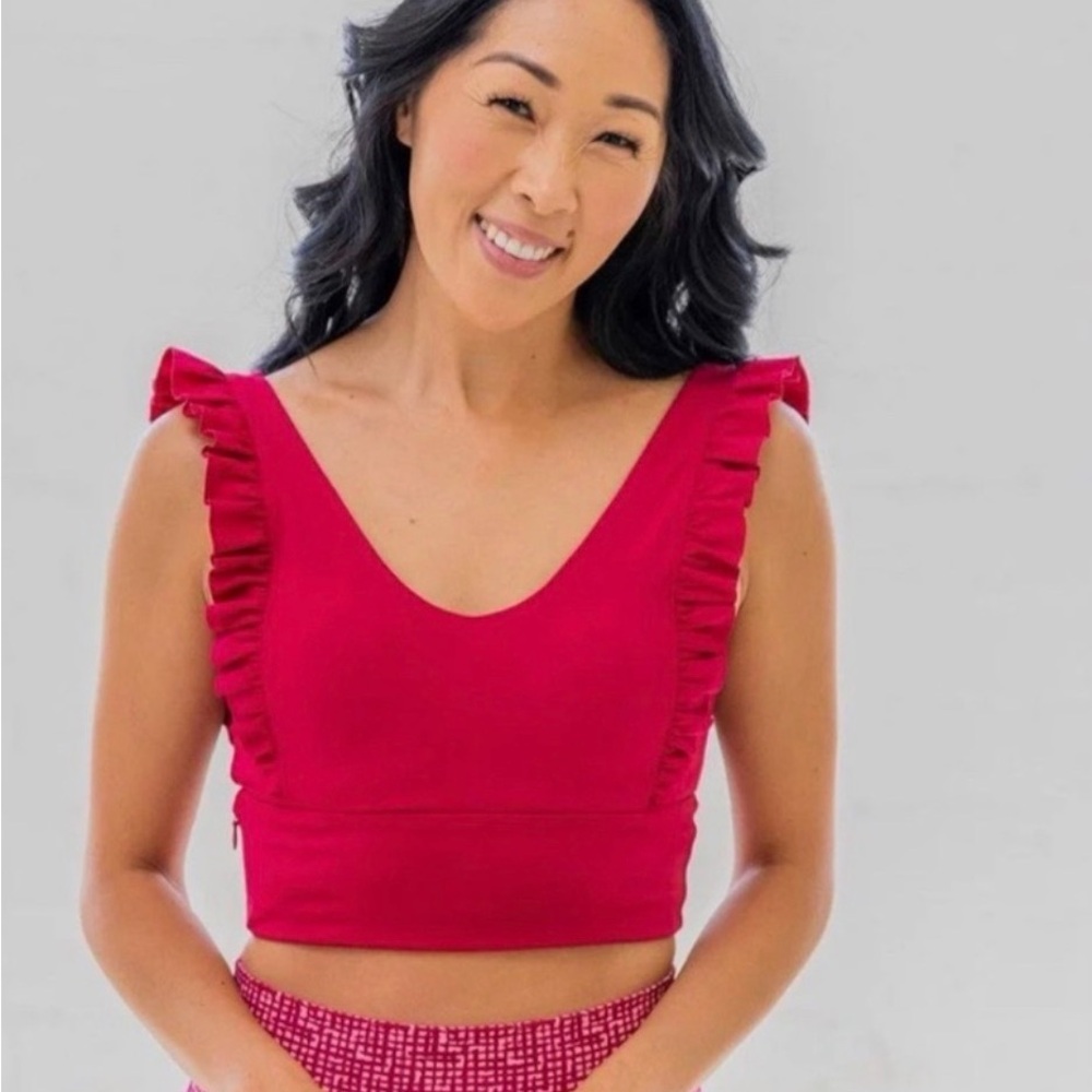 NWT Senita Athletics Red Ruffle Sports Bra